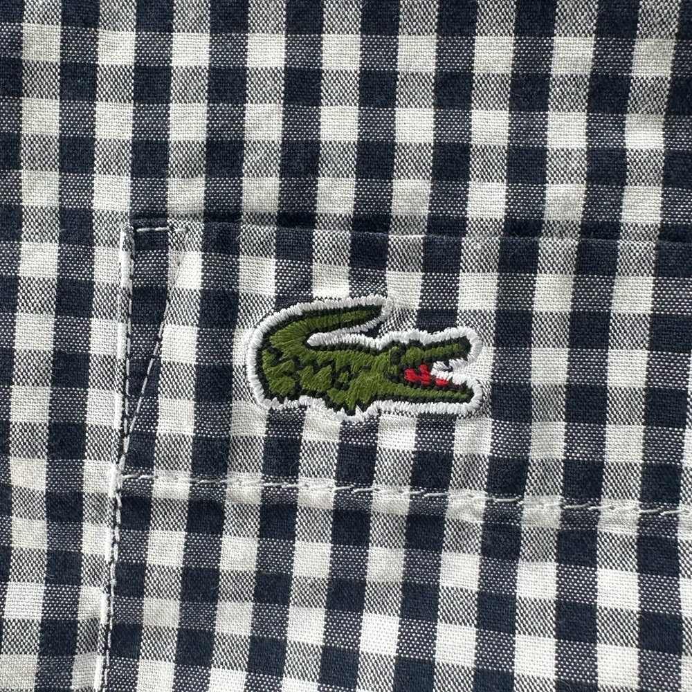 LACOSTE 🐊 Men’s Navy & White Gingham All Cotton Button Down Shirt - Size MED - Picture 5 of 15